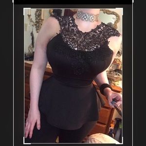 Sexy Black Lace Gothic Peplum Top
